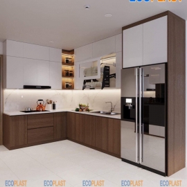 Mẫu tủ bếp nhựa cao cấp Ecoplast 2022 cao đụng trần 