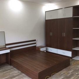 Bộ nội thất phòng ngủ màu vân gỗ tặng tủ đầu giường